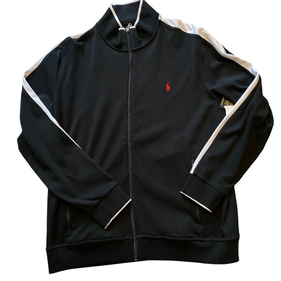 Polo Ralph Lauren Interlock Tracksuit Jacket XL & Pants L Black White Stripe NEW - Picture 2 of 15